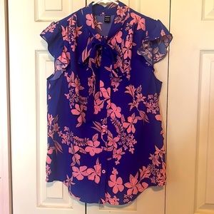 Shein floral tie neck blouse with ruffle sleeves